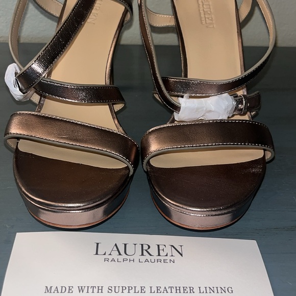 LAUREN RALPH LAUREN Kerri Metallic Twilight Nappa Leather Platform Heel NWOB 8.5 - Picture 4 of 13
